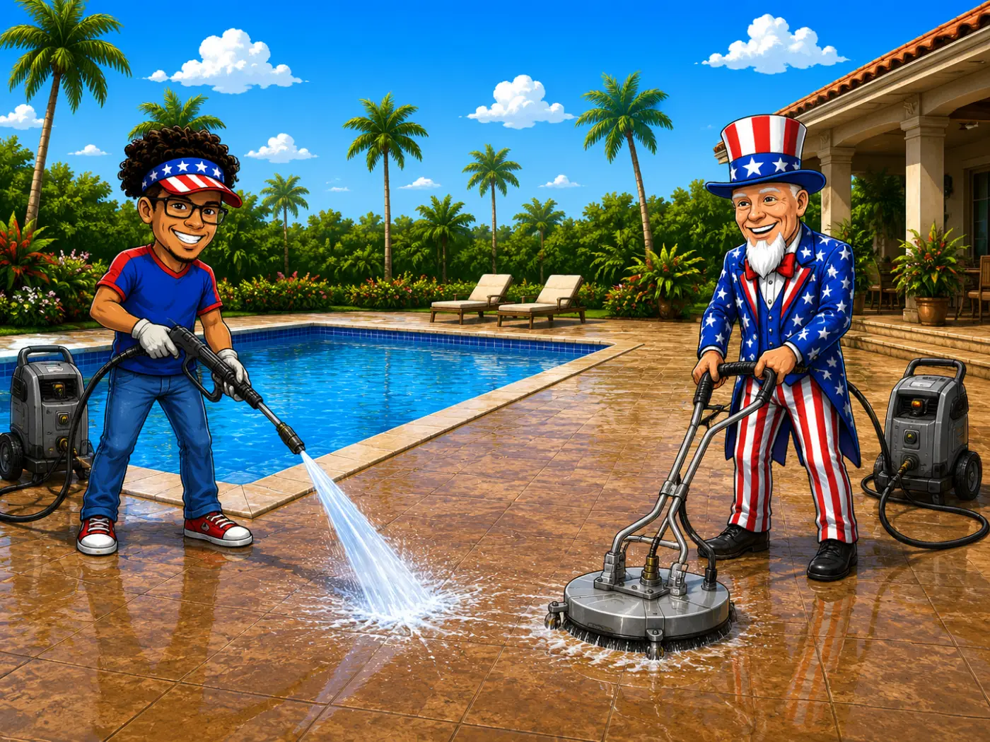 Image Generated for Starr's & Stripes PowerWash doing pool deck cleaning in Oak Preserve, Florida.